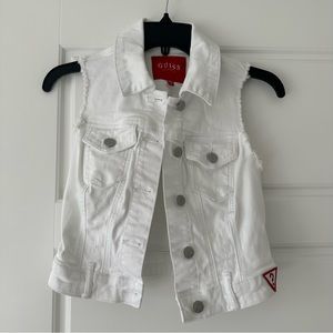 Guess White Sleeveless Distressed Jeans Jacket